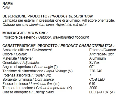 APLICA EXTERIOR 7W LED CAM ORIENTABILA
