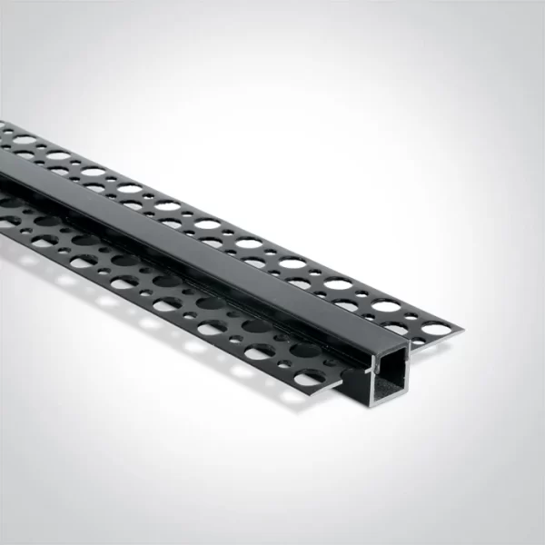 Profil LED Incastrat Trimless Rigips 2m 13mm Aluminiu Negru cu Dispersor Opal - 7901TR