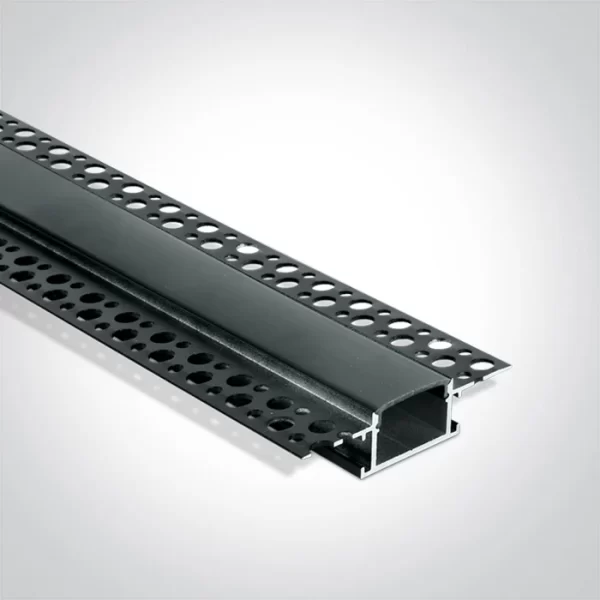 Profil LED Incastrat Trimless Rigips 2m 24mm Aluminiu Negru cu Dispersor Negru - 7904TR