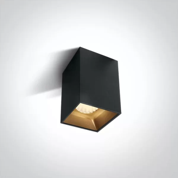Spot Aparent Interior LED 12W Pătrat, Negru, cu Decor interschimbabil Negru și Auriu