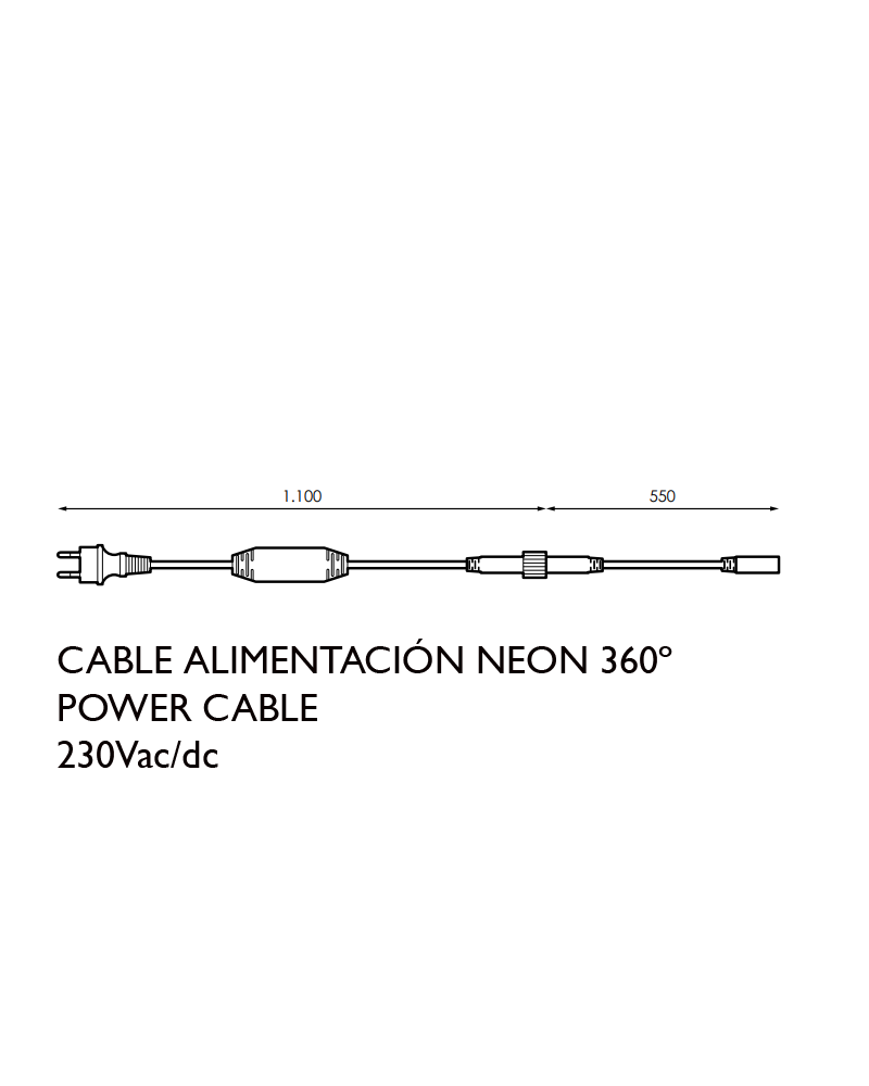 white-power-cable-for-360-led-neon-tube Furtun FLEXILIGHT 360 Cablu Alimentare 230V IP65 - imagine 1