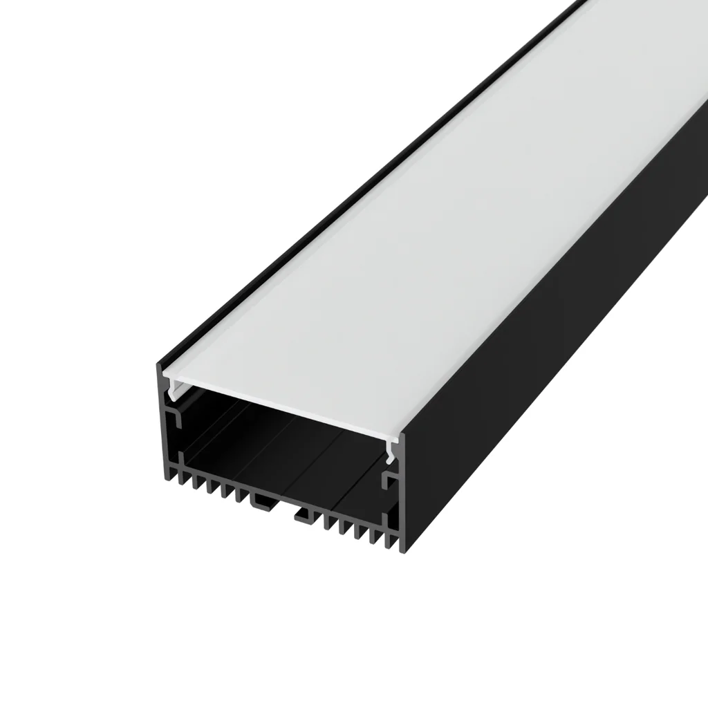 7218-9_2m-led-profile-surface-maxi-black Profil LED Aparent 2m 49x25mm Aluminiu Negru cu Dispersor Opal LP122B - imagine 1